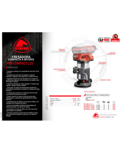 PR8 COMPACT L2014 Fresadora 18V 4.0Ah  Stayer | Sumiteca