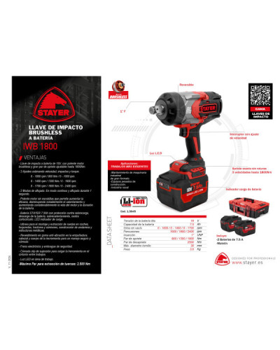 IWB 1800 L2027 Llave impacto 18V 7.5Ah  Stayer | Sumiteca