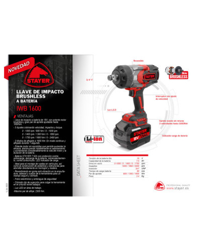 IWB 1600 Llave impacto 18V 7.5Ah  Stayer | Sumiteca