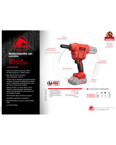 RG 6 Remachadora 4.0Ah 18V. Brushless  Stayer | Sumiteca