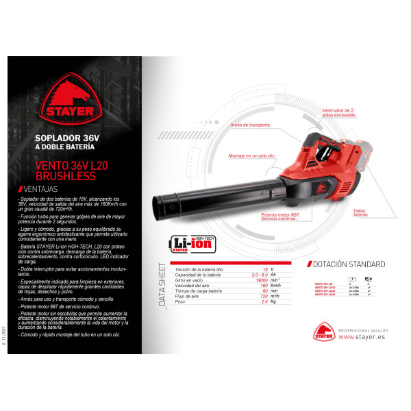 VENTO 36V L2025 Soplador 36V 5.0Ah  Stayer | Sumiteca