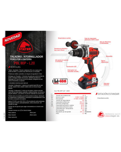 PBL 80 P BRUSHLESS P-L2024 Taladro 18V  Stayer | Sumiteca