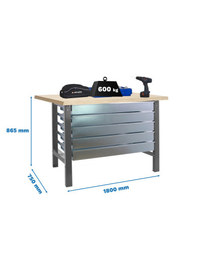 Banco industrial SIMONWORK BT6 MDF 5Box  Gris | Sumiteca