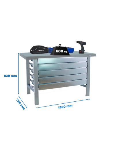 Banco industrial SIMONWORK BT6 Metal 5Box  Gris | Sumiteca