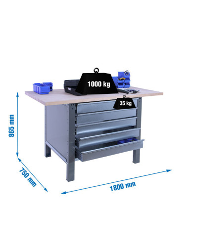 Banco de trabajo BT6 PRO Laminate 5Box  Gris | Sumiteca