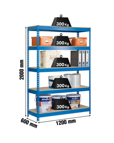 Estantería 300 kg/nivel 1206-5 CHIPBOARD | Sumiteca