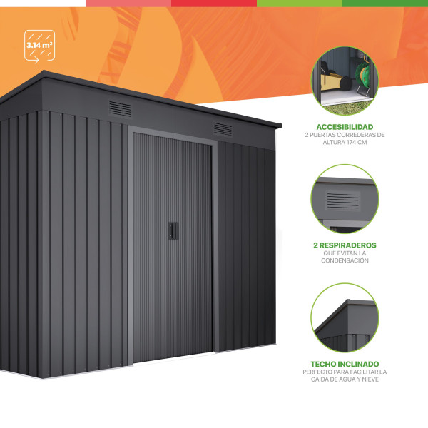 Caseta metal Oulu dark 3,14 m2 Hoggar | Sumiteca