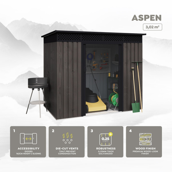 Caseta metal THW Aspen 3,02 m2 Hoggar | Sumiteca
